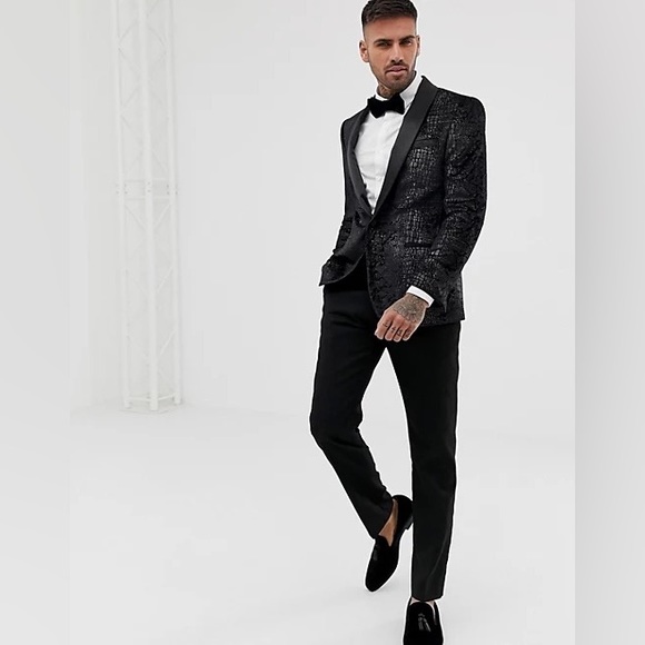 River Island Blazer With Snake Skin In Black - Picture 5 of 6